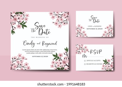 Wedding invitation frame set, floral watercolor Digital hand drawn Sakura Cherry Blossom Flower design Invitation Card Template