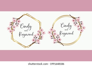 Wedding invitation frame set, floral watercolor Digital hand drawn Sakura Cherry Blossom Flower design Invitation Card Template