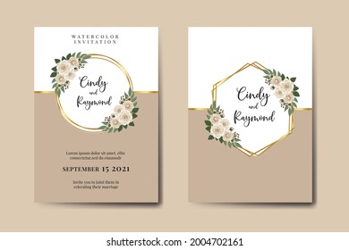 Wedding invitation frame set, floral watercolor Digital hand drawn Camellia Flower design Invitation Card Template svg