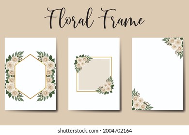 Wedding invitation frame set, floral watercolor Digital hand drawn Camellia Flower design Invitation Card Template