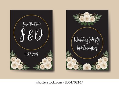 Wedding invitation frame set, floral watercolor Digital hand drawn Camellia Flower design Invitation Card Template