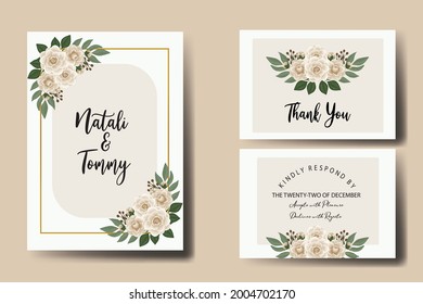 Wedding invitation frame set, floral watercolor Digital hand drawn Camellia Flower design Invitation Card Template