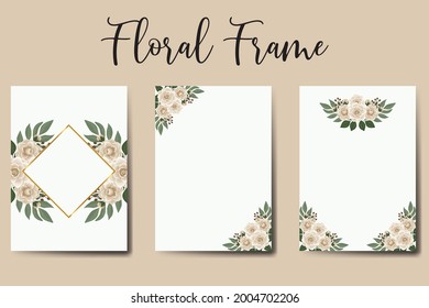 Juego de marcos de invitación de boda, acuarela floral Color de la invitación Dibujo a mano Digital Modelo de tarjeta de invitación de diseño de flores de Camellia