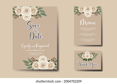 Wedding invitation frame set, floral watercolor Digital hand drawn Camellia Flower design Invitation Card Template
