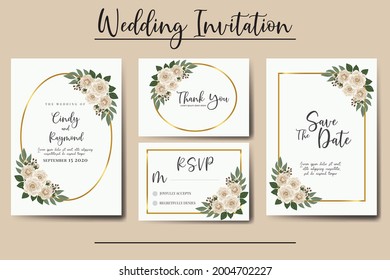 Wedding invitation frame set, floral watercolor Digital hand drawn Camellia Flower design Invitation Card Template