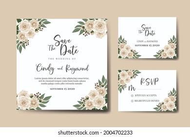 Wedding invitation frame set, floral watercolor Digital hand drawn Camellia Flower design Invitation Card Template