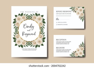 Wedding invitation frame set, floral watercolor Digital hand drawn Camellia Flower design Invitation Card Template