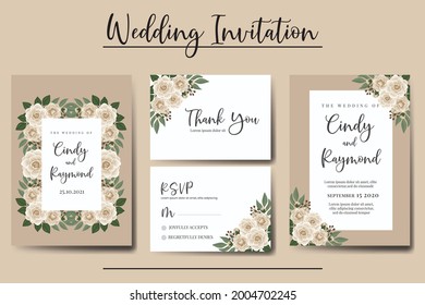 Wedding invitation frame set, floral watercolor Digital hand drawn Camellia Flower design Invitation Card Template