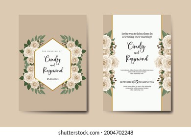 Wedding invitation frame set, floral watercolor Digital hand drawn Camellia Flower design Invitation Card Template