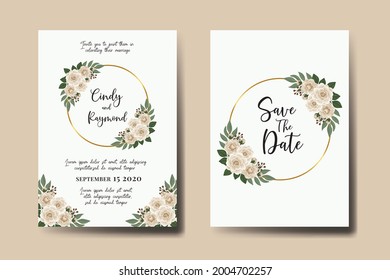 Juego de marcos de invitación de boda, acuarela floral Color de la invitación Dibujo a mano Digital Modelo de tarjeta de invitación de diseño de flores de Camellia