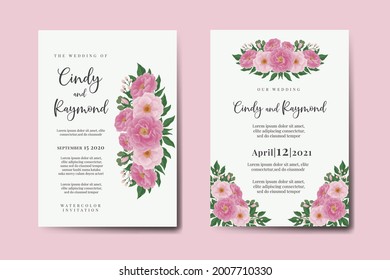 Wedding invitation frame set, floral watercolor Digital Pink Peony Flower design Invitation Card Template svg