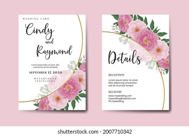 Wedding invitation frame set, floral watercolor Digital Pink Peony Flower design Invitation Card Template