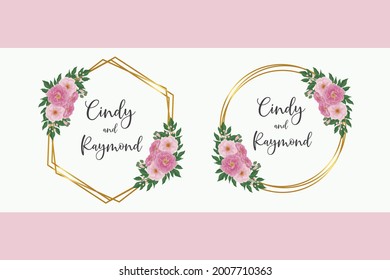 Juego de marcos de invitación de matrimonio, acuarela floral Digital Pony Diseño Flor de color Pink Digital Plantilla de tarjeta de invitación
