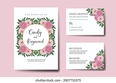 Wedding invitation frame set, floral watercolor Digital Pink Peony Flower design Invitation Card Template
