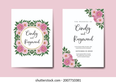 Wedding invitation frame set, floral watercolor Digital Pink Peony Flower design Invitation Card Template