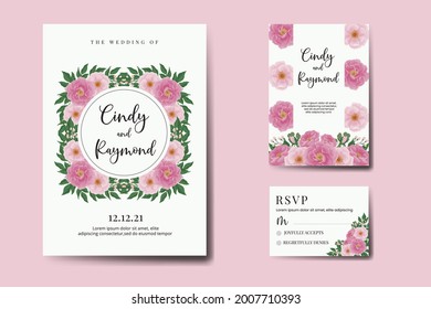 Wedding invitation frame set, floral watercolor Digital Pink Peony Flower design Invitation Card Template