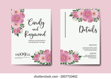 Wedding invitation frame set, floral watercolor Digital Pink Peony Flower design Invitation Card Template