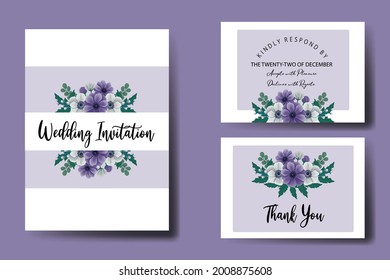Einladungsrahmen für Hochzeiten, florale Aquarellfarbe Digitale, handgezeichnete violette Anemonblume Design Einladung Karte Vorlage