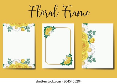 Wedding invitation frame set, floral watercolor Digital hand drawn Yellow Rose Flower design Invitation Card Template