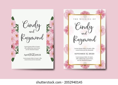 Wedding invitation frame set, floral watercolor Digital hand drawn Pink Flower design Invitation Card Template