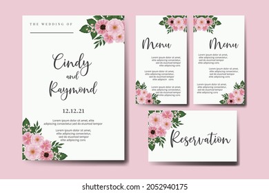 Wedding invitation frame set, floral watercolor Digital hand drawn Pink Flower design Invitation Card Template