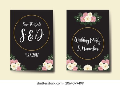 Juego de marcos de invitación de boda, acuarela floral Color de la invitación Dibujado a mano Digital Mini Rose Flower Design Plantilla de tarjeta de invitación