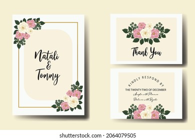 Juego de marcos de invitación de boda, acuarela floral Color de la invitación Dibujado a mano Digital Mini Rose Flower Design Plantilla de tarjeta de invitación