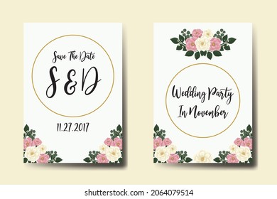 Juego de marcos de invitación de boda, acuarela floral Color de la invitación Dibujado a mano Digital Mini Rose Flower Design Plantilla de tarjeta de invitación