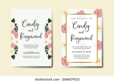 Juego de marcos de invitación de boda, acuarela floral Color de la invitación Dibujado a mano Digital Mini Rose Flower Design Plantilla de tarjeta de invitación