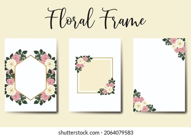 Wedding invitation frame set, floral watercolor Digital hand drawn Mini Rose Flower design Invitation Card Template