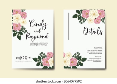 Wedding invitation frame set, floral watercolor Digital hand drawn Mini Rose Flower design Invitation Card Template