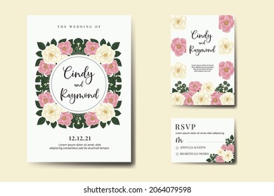 Wedding invitation frame set, floral watercolor Digital hand drawn Mini Rose Flower design Invitation Card Template