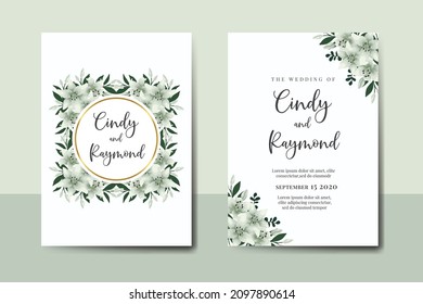 Juego de marcos de invitación de boda, acuarela floral Color de la acuarela Digital Planilla de la tarjeta de invitación de flor lirio blanco dibujado a mano