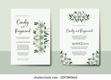 Wedding invitation frame set, floral watercolor Digital hand drawn White Lily Flower design Invitation Card Template