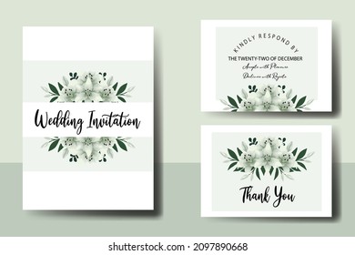 Wedding invitation frame set, floral watercolor Digital hand drawn White Lily Flower design Invitation Card Template