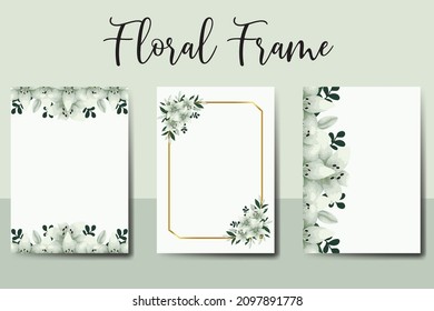 Wedding invitation frame set, floral watercolor Digital hand drawn White Lily Flower design Invitation Card Template