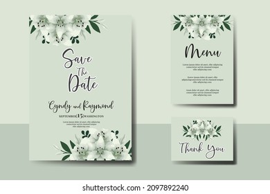 Wedding invitation frame set, floral watercolor Digital hand drawn White Lily Flower design Invitation Card Template
