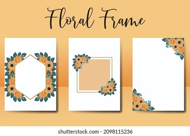 Juego de marcos de invitación de boda, acuarela floral Color de la invitación Dibujado a mano Digital Rosa Naranja y Modelo de tarjeta de invitación de flor anémona