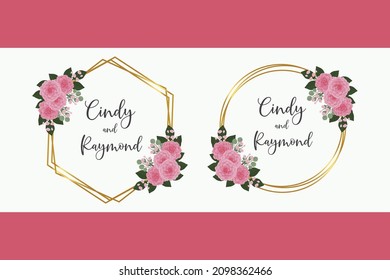Wedding invitation frame set, floral watercolor Digital hand drawn Pink Dahlia Flower design Invitation Card Template