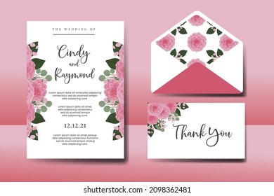 Wedding invitation frame set, floral watercolor Digital hand drawn Pink Dahlia Flower design Invitation Card Template