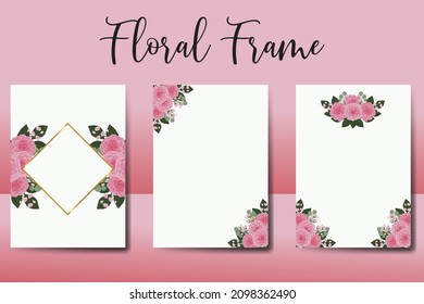 Wedding invitation frame set, floral watercolor Digital hand drawn Pink Dahlia Flower design Invitation Card Template