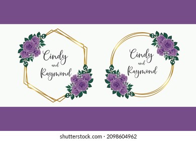 Wedding invitation frame set, floral watercolor Digital hand drawn Purple Rose Flower design Invitation Card Template