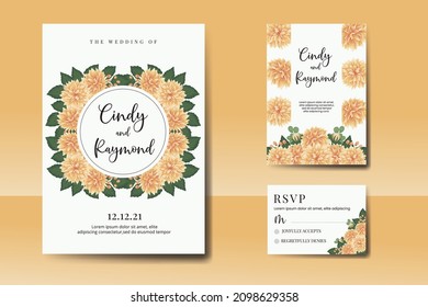 Juego de marcos de invitación de boda, acuarela floral Color de la invitación Dibujado a mano Naranja Dahlia Modelo de tarjeta de invitación
