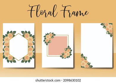 Wedding invitation frame set, floral watercolor Digital hand drawn Orange Dahlia Flower design Invitation Card Template