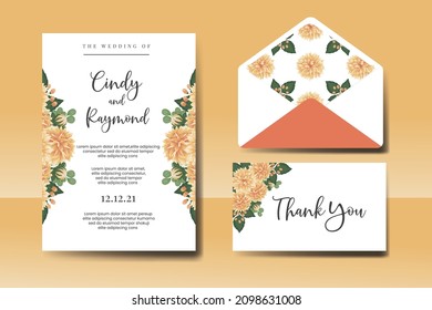 Wedding invitation frame set, floral watercolor Digital hand drawn Orange Dahlia Flower design Invitation Card Template svg