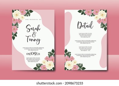 Wedding invitation frame set, floral watercolor Digital hand drawn Pink Mini Rose flower design Invitation Card Template