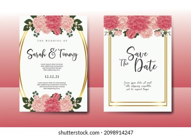 Wedding invitation frame set, floral watercolor Digital hand drawn Dahlia Flower design Invitation Card Template