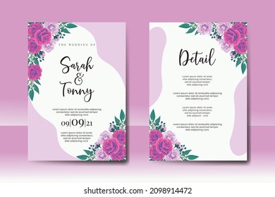 Wedding invitation frame set, floral watercolor Digital hand drawn Rose with Camellia flower design Invitation Card Template