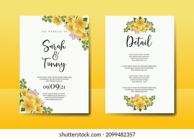 Wedding invitation frame set, floral watercolor Digital hand drawn Yellow Hibiscus flower design Invitation Card Template