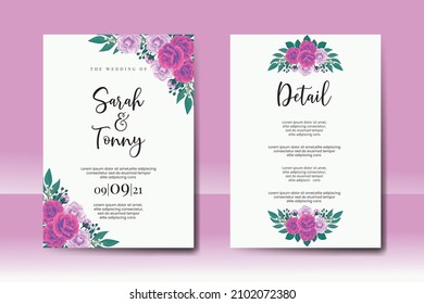 Wedding invitation frame set, floral watercolor Digital hand drawn Rose with Camellia flower design Invitation Card Template